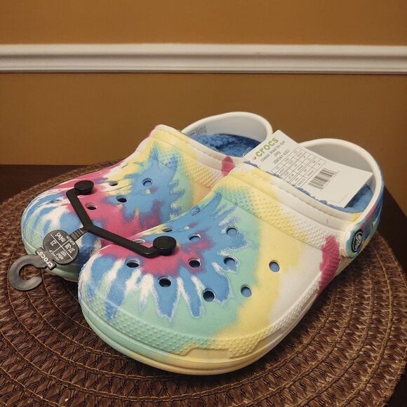 Crocs Unisex US M5/W7 Classic Lined Tie Dye Clog Powder Blue/Multi 206341 - Picture 1 of 7
